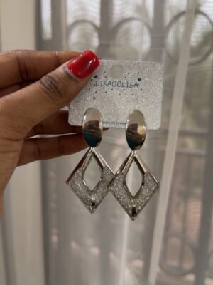 Boucle d’oreille losange argenté